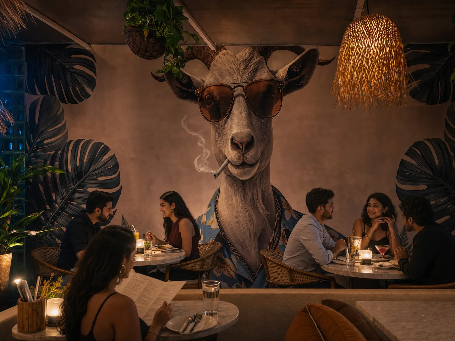 Signature goat mural in the Goat Brew dining room