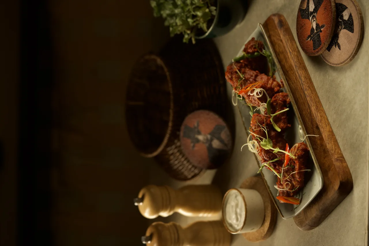Food and drinks table detail at Goat Brew
